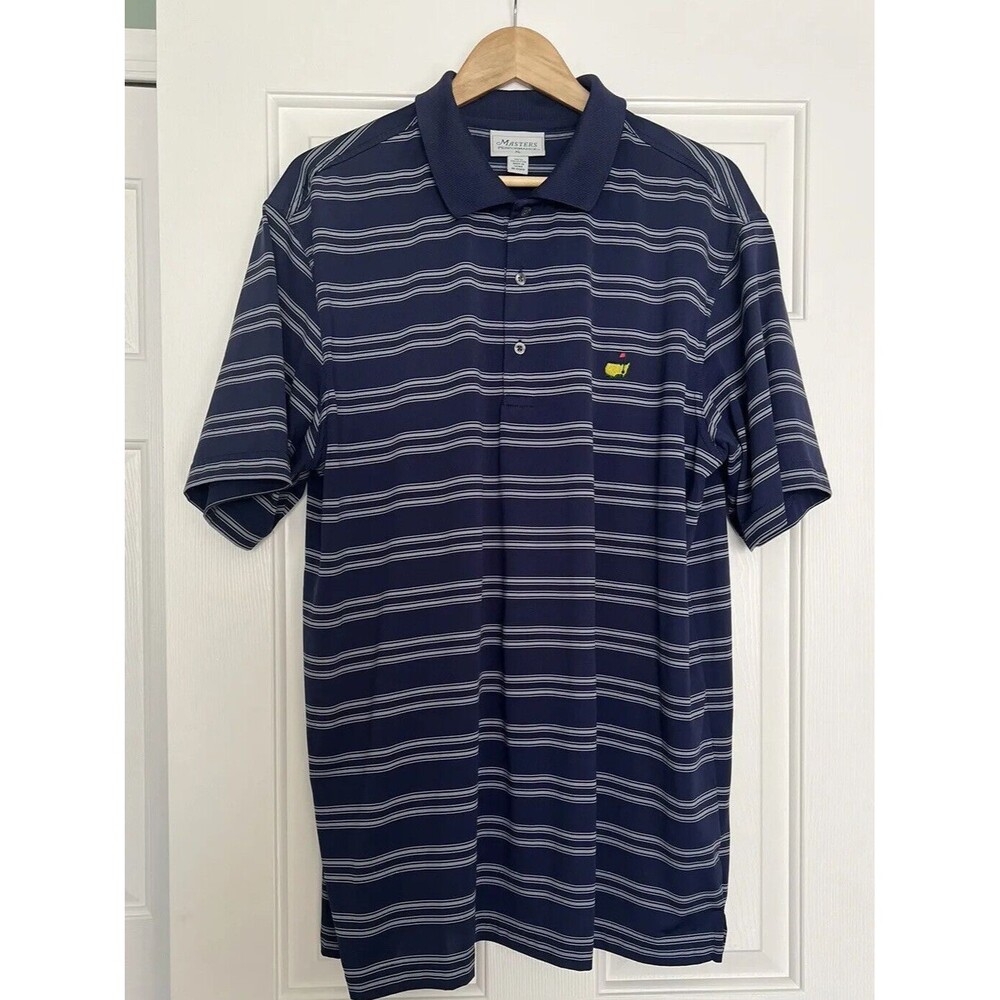 Masters Performance Polo Shirt Navy Blue Stripe Size XL Logo